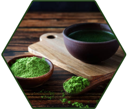 Bowl of green powder to show as a superfood supplement